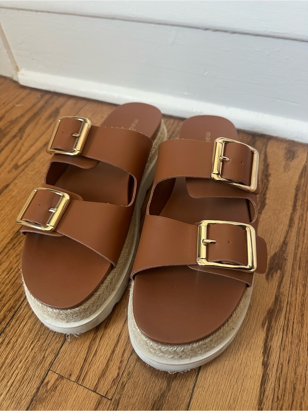 Madden Girl Brown Double-Buckle Espadrille Platform Sandals